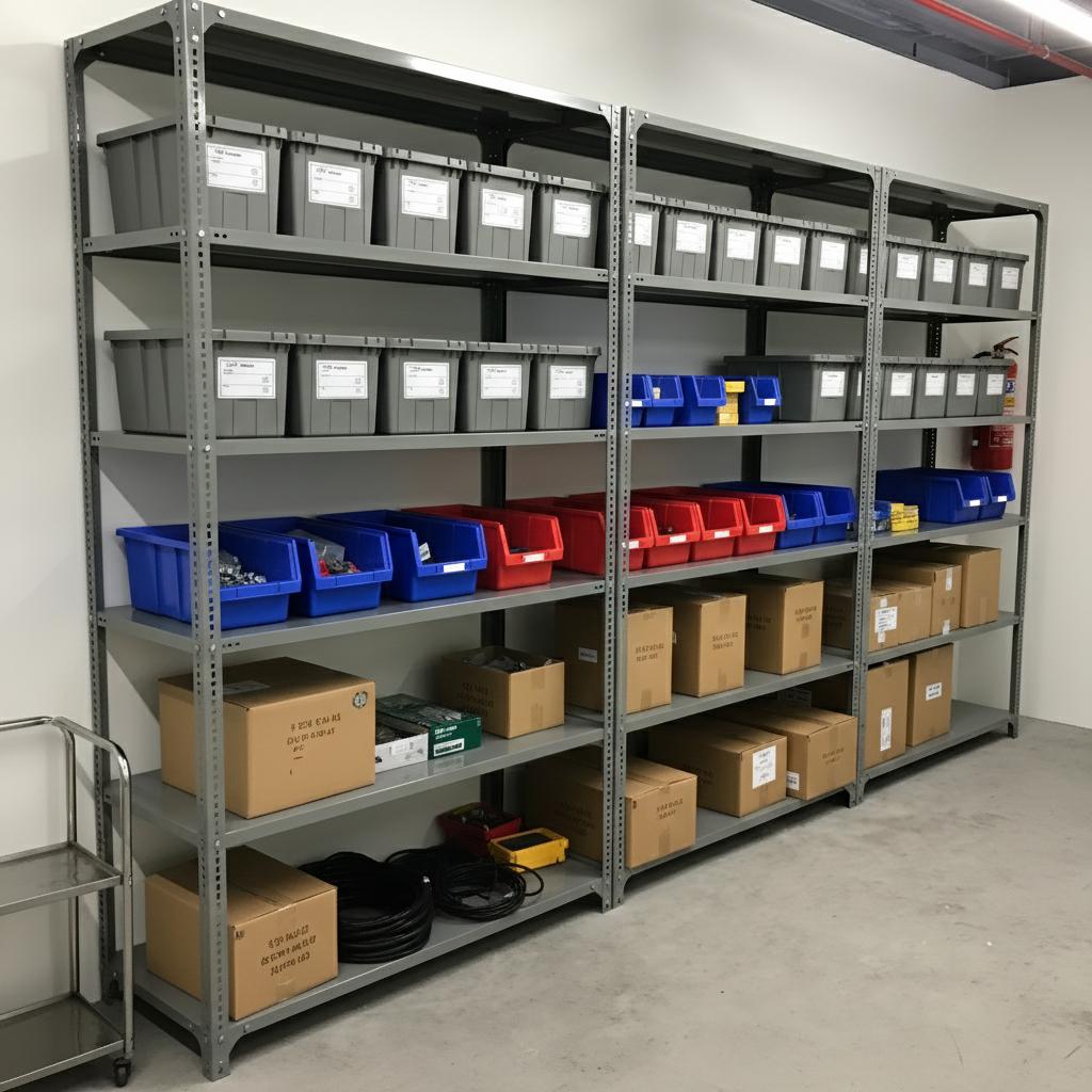 grey shelving racks